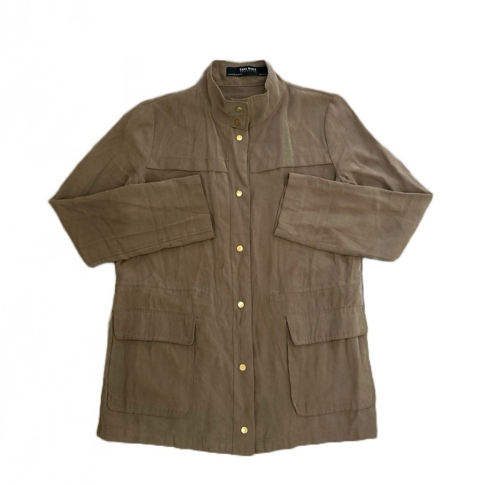 Zara Basic Collection Olive Green Utility Jacket Waist Drawstring Women's‎ XS